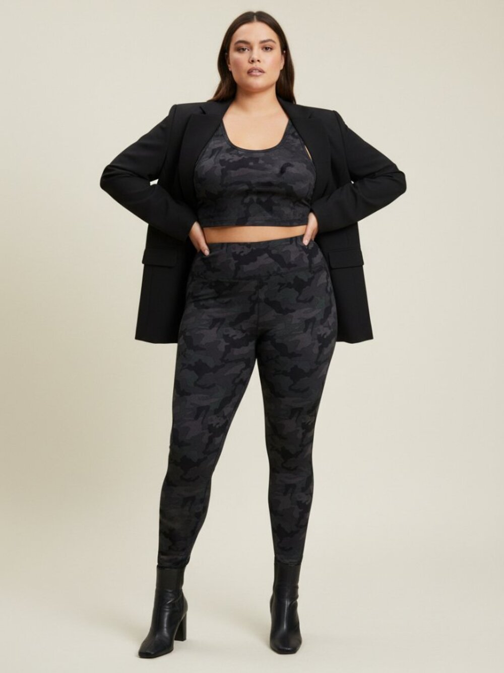 Signature Studio Leggings Pants Knit Space Dye Green Black Stretch 1X